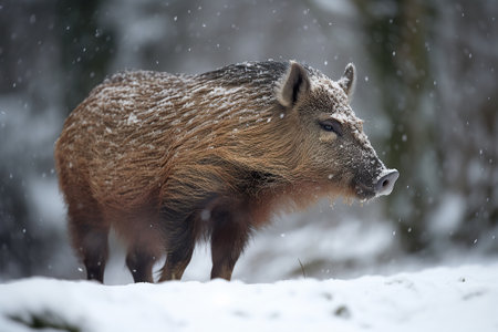 wild boar in the snow  created by generative AIの素材