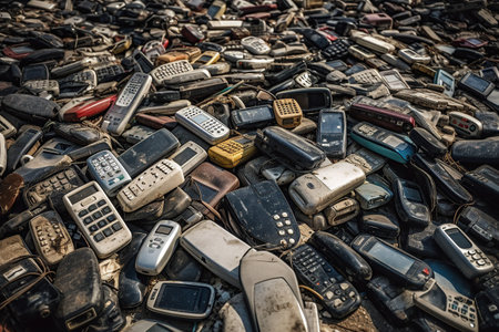 Electronic scrap. Different phones and smartphones not suitable for repair created by generative AIの素材