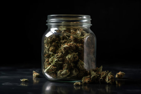 dry cannabis buds on jar created by generative AIの素材