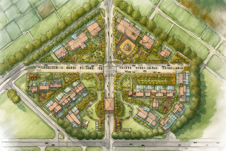 master plan of urban landscape design or urban architecture drawing add rough sketch style by hand  created by generative AIの素材