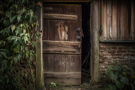 Old wooden door with post opening  created by AIの素材