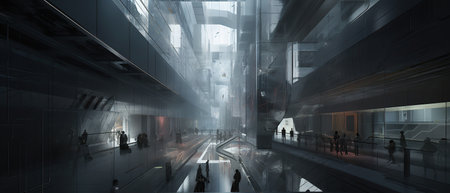 Modern architecture of the metropolis in the style of minimalism. Buildings and skyscrapers made of glass and metal.Created by generative AIの素材
