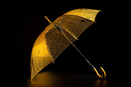Yellow umbrella isolated on black background created by AIの素材