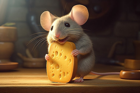 Generative AI illustration of mouse holding cheeseの素材