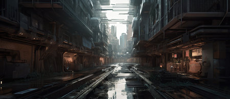 Modern architecture of the metropolis in the style of minimalism. Buildings and skyscrapers made of glass and metal.Created by generative AIの素材