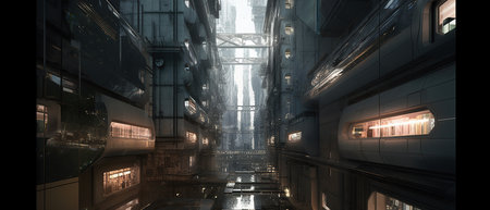 Modern architecture of the metropolis in the style of minimalism. Buildings and skyscrapers made of glass and metal.Created by generative AIの素材