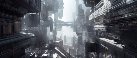 Modern architecture of the metropolis in the style of minimalism. Buildings and skyscrapers made of glass and metal.Created by generative AIの素材
