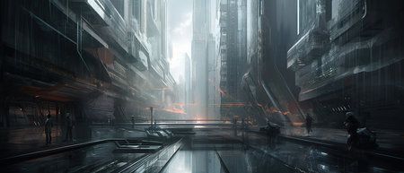 Modern architecture of the metropolis in the style of minimalism. Buildings and skyscrapers made of glass and metal.Created by generative AIの素材
