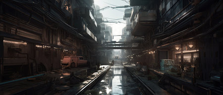Modern architecture of the metropolis in the style of minimalism. Buildings and skyscrapers made of glass and metal.Created by generative AIの素材