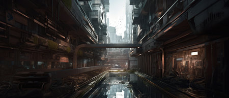 Modern architecture of the metropolis in the style of minimalism. Buildings and skyscrapers made of glass and metal.Created by generative AIの素材