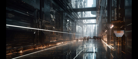 Modern architecture of the metropolis in the style of minimalism. Buildings and skyscrapers made of glass and metal.Created by generative AIの素材