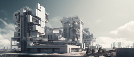 Modern architecture of the metropolis in the style of minimalism. Buildings and skyscrapers made of glass and metal.Created by generative AIの素材
