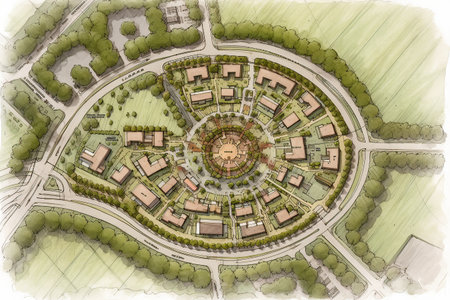 master plan of urban landscape design or urban architecture drawing add rough sketch style by hand  created by generative AIの素材