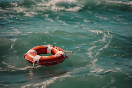 Red life buoy in the water created by generative AIの素材