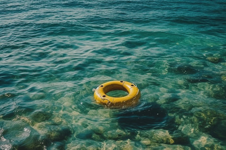 yellow  life buoy in the water created by generative AIの素材
