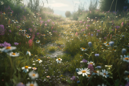 Illustration of a flower meadow in spring created by generative AIの素材