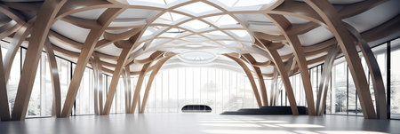 Empty large bright interior minimalist structure inside a large building created by generative AIの素材