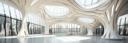 Empty large bright interior minimalist structure inside a large building created by generative AIの素材