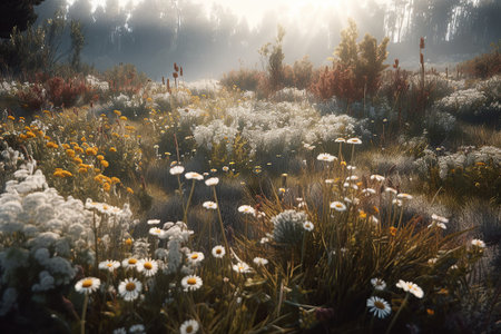 Illustration of a flower meadow in spring created by generative AIの素材