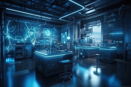 Futuristic scientific laboratory , biology and chemistry research lab, experiment and study room, created by AIの素材