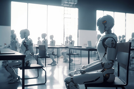 Lesson in a school class. humanoid robots. created by AIの素材
