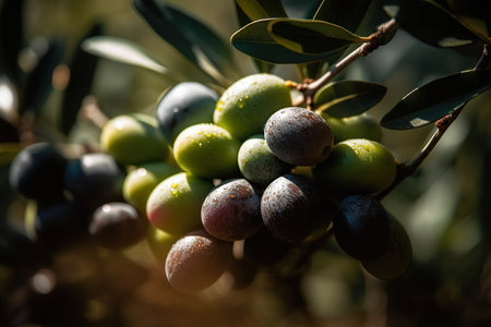 Olive fruits still not ripe in a farm  created by generative AIの素材