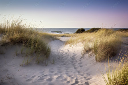 wild beach with dunes on a windy day created by generative AIの素材