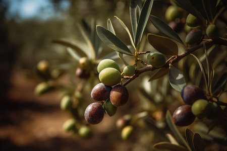 Olive fruits still not ripe in a farm  created by generative AIの素材