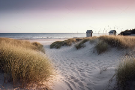 wild beach with dunes on a windy day created by generative AIの素材