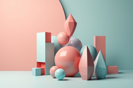 Conceptual Abstract Pastel shapes and balloon  created by AIの素材