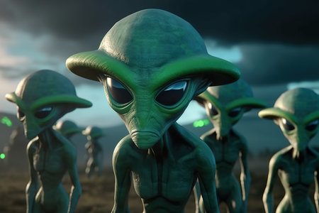world ufo day, flying in space, Exploring extraterrestrial civilization, aliens, strangers, flying saucer, abduction,created by AIの素材