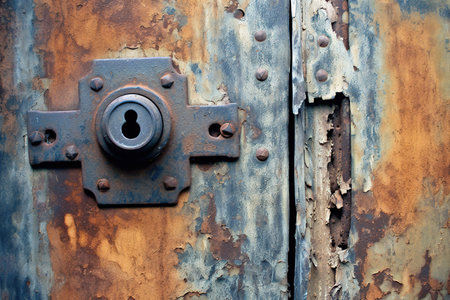 Keyhole on old metal door created by AIの素材