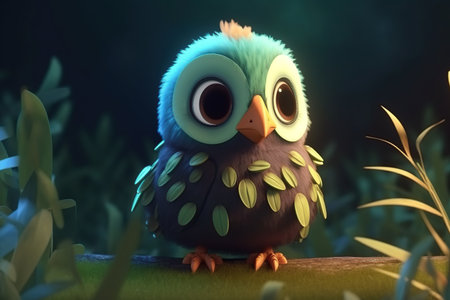 a cute adorable bird sparrow character stands in nature in the style of children-friendly cartoon animation fantasy  created by AIの素材