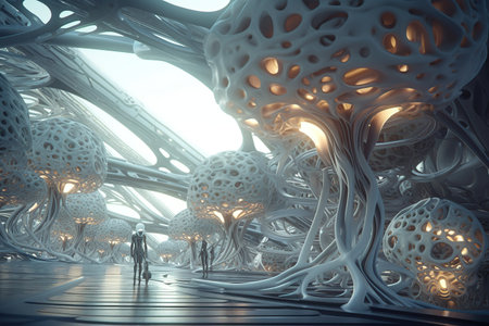 Concept art illustration of sci-fi futuristic interior  created by AIの素材
