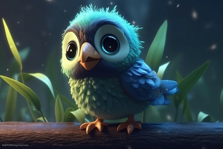a cute adorable bird sparrow character stands in nature in the style of children-friendly cartoon animation fantasy  created by AIの素材