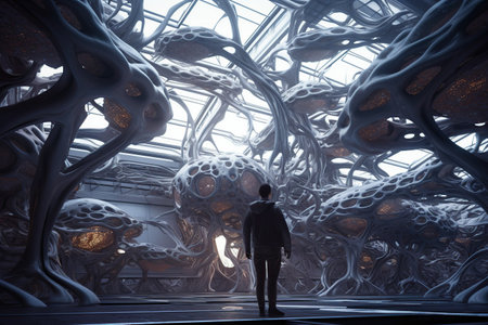 Concept art illustration of sci-fi futuristic interior  created by AIの素材