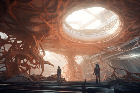 Concept art illustration of sci-fi futuristic interior  created by AIの素材