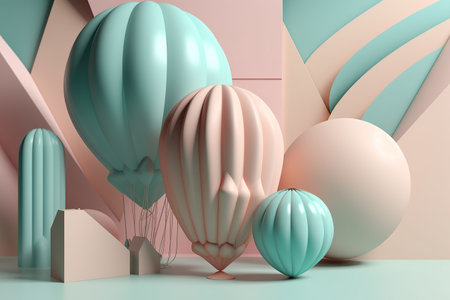 Conceptual Abstract Pastel shapes and balloon  created by AIの素材