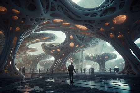 Concept art illustration of sci-fi futuristic interior  created by AIの素材