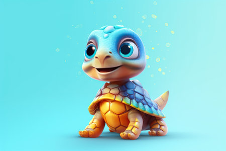 a cute adorable baby turtle rendered in the style of children-friendly cartoon animation fantasy style  created by AIの素材