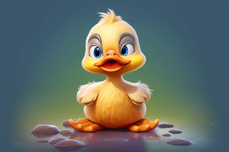 a cute adorable baby duck in nature rendered in the style of children-friendly cartoon animation fantasy style  created by AIの素材