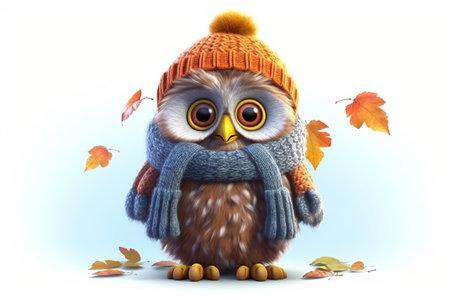 a cute adorable baby owl character stands in nature in the style of children-friendly cartoon animation fantasy  3D style Illustration  created by AIの素材