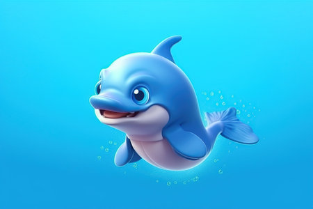 a cute adorable baby dolphin stands in nature in the style of children-friendly cartoon animation fantasy  3D style Illustration  created by AIの素材