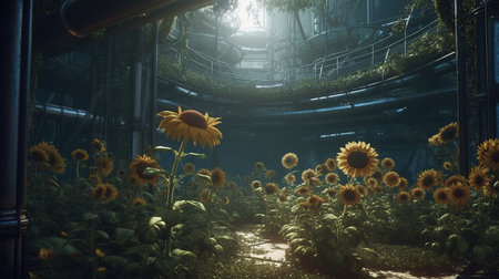 beautiful concept art of a sunflower exterior view created by generative artificial intelligenceの素材