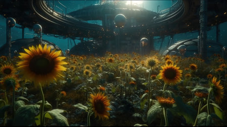 beautiful concept art of a sunflower exterior view created by generative artificial intelligenceの素材