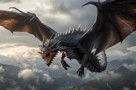 a dragon flying through a cloudy sky created by generative AIの素材