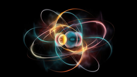 Shining nuclear atom model created by AIの素材