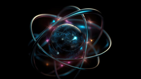 Shining nuclear atom model created by AIの素材