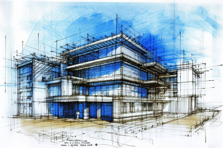 Architectural ink drawing design created by generative AIの素材