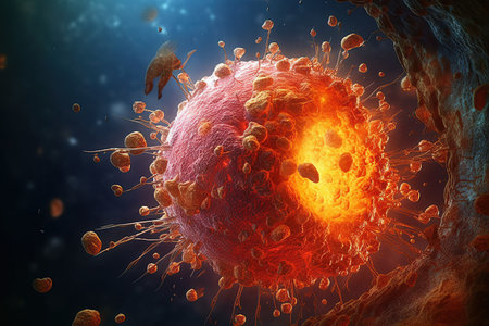 damaged and disintegrating cancer cell created by generative AIの素材